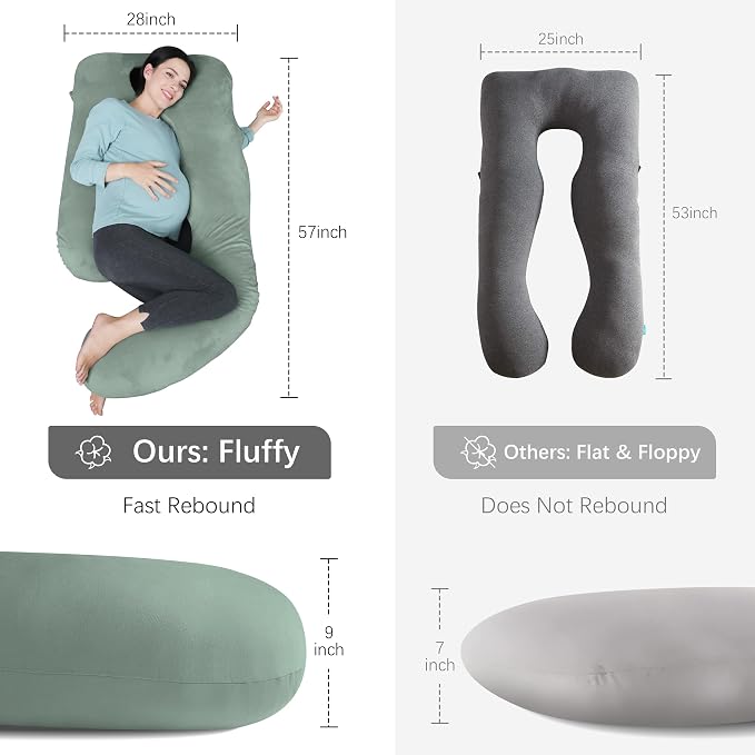 MOON PARK Pregnancy Pillows for Sleeping - U Shaped Full Body Maternity Pillow with Removable Cover - Support for Back, Legs, Belly, Hips - 57 Inch Pregnancy Pillow for Women - Green