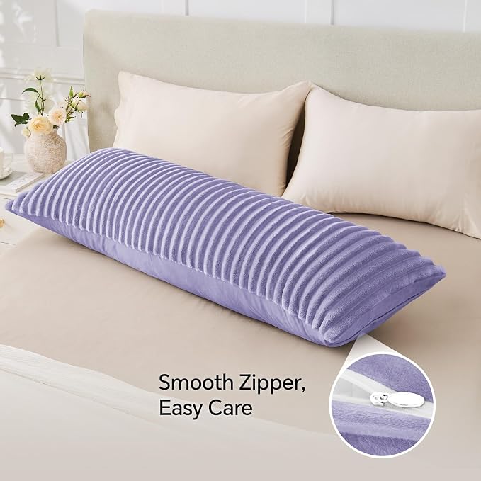 BEDELITE Fluffy Striped Body Pillow Cover with Zipper, Lavender, 20x54 | Ultra-soft Faux Fur with 12D Striped Texture, Comfy, Plush, and Cloud-like, Body Pillow Pillowcase for Bed Couch Room Decor