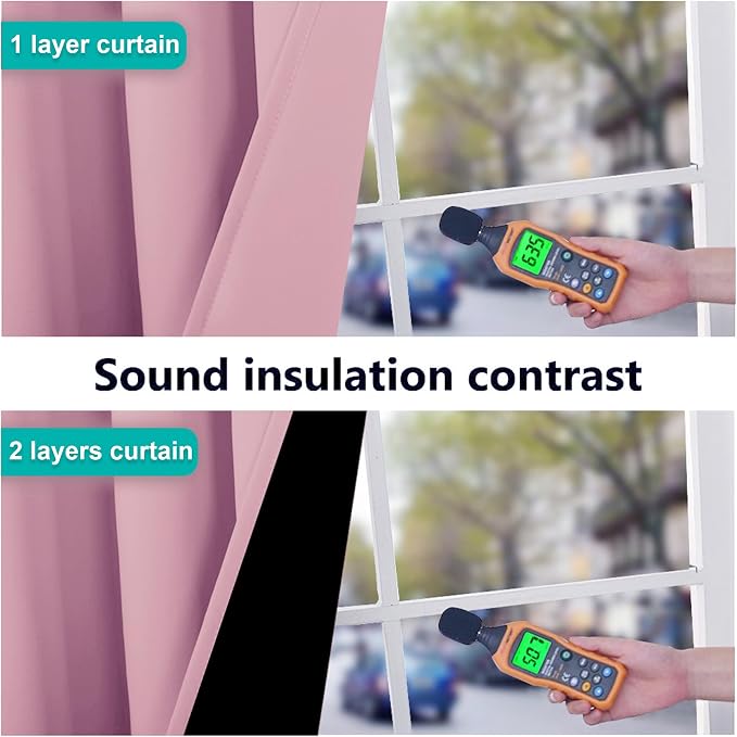 NICETOWN Crystal Pink Blackout Curtains for Dining Room 52" x 84" 2 Panels | Full Shade Energy Smart Noise Blocking Drapes for Guest Room Kitchen, Thermal Insulated Lined Window Dressing Home Decor