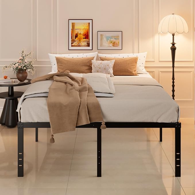 Maenizi 20 Inch Queen Bed Frame No Box Spring Needed Heavy Duty Metal | Queen Platform Bed Frame Support Up to 3000 lbs, Easy Assembly, Noise Free, Black