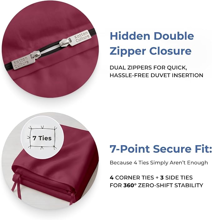 1 Pc California King Duvet Cover Only-100% Egyptian Cotton 600 Thread Count Ultra Soft Premium Durable Comforter Cover Zipper Closure & Corner Ties- (Red Burgundy, 104" X 98")