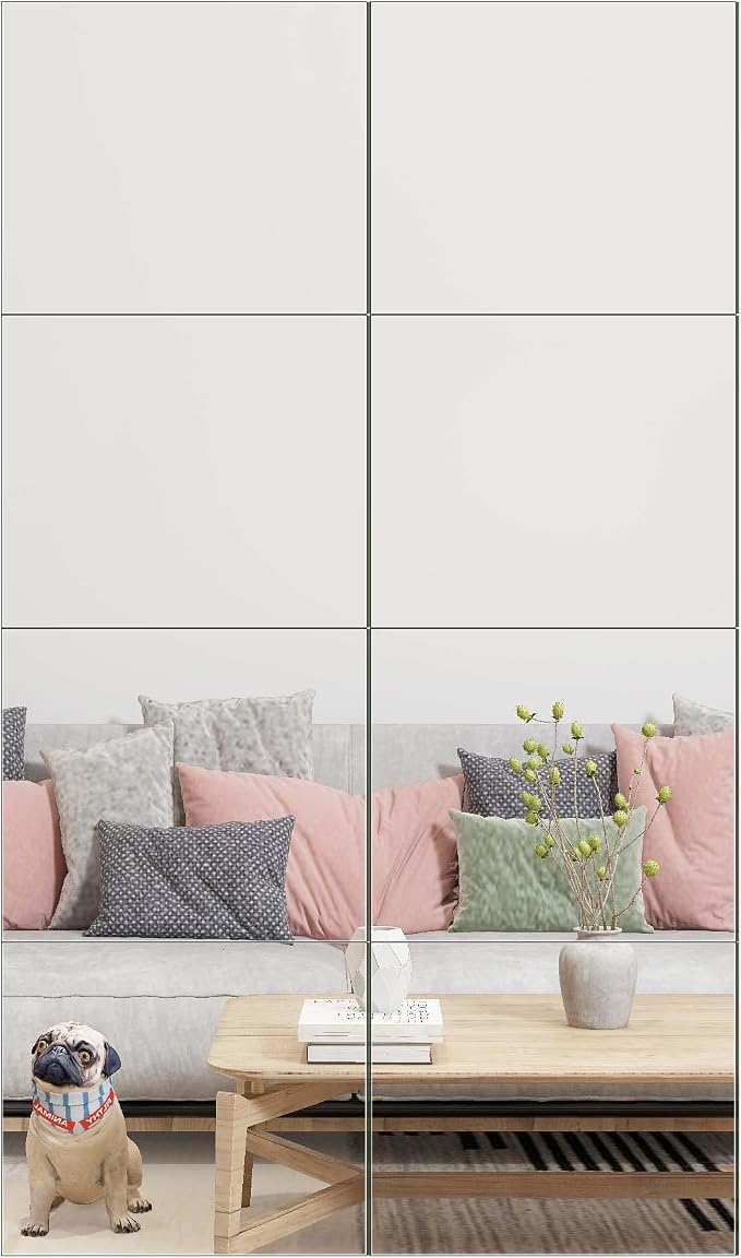 Full Length Mirror Tiles, 12" x 10" x 8PCS Frameless Wall Mounted Mirror | Square Large Wall Mirror Tiles for Home Gym, Bedroom, Door, Bathroom, Frameless Mirror Sets