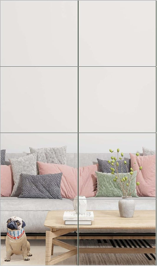 Full Length Mirror Tiles, 12" x 10" x 8PCS Frameless Wall Mounted Mirror | Square Large Wall Mirror Tiles for Home Gym, Bedroom, Door, Bathroom, Frameless Mirror Sets