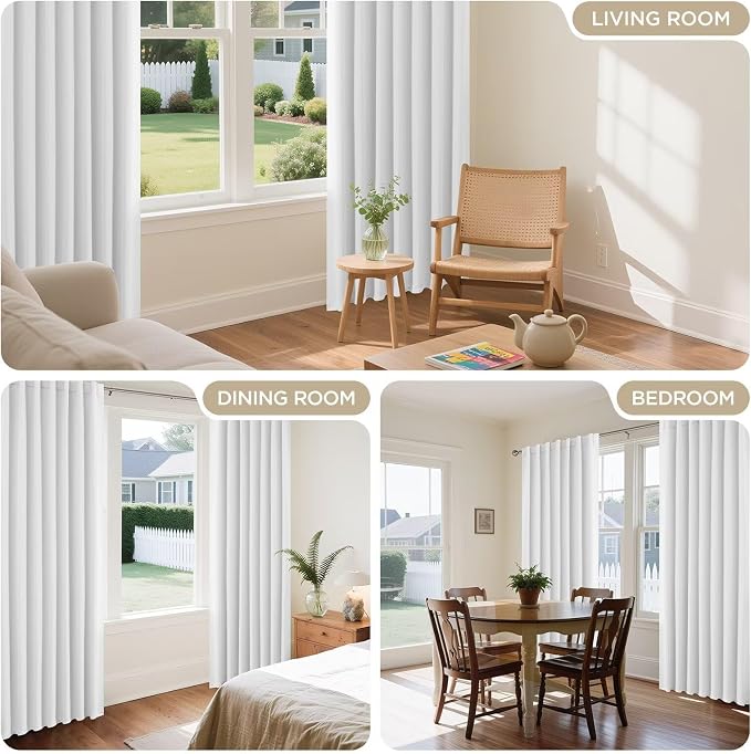 Joydeco 96 Inch 60% Blackout Curtains 2 Panels, Semi Sheer Blackout Curtains for Bedroom, White Curtains, Black Out Drapes for Living Room, Rod Pocket Back Tab Drapes(W52 x L96 Inch,Pure White)