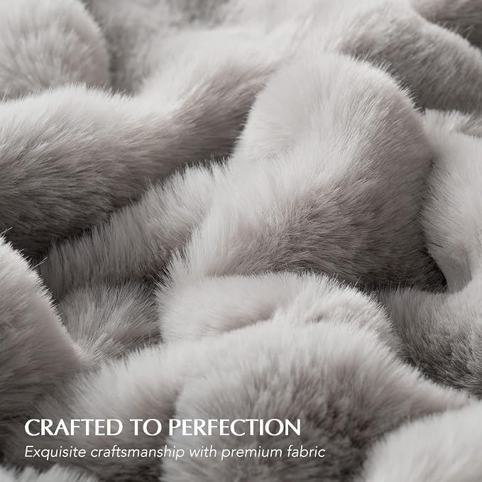 EverGrace Faux Rabbit Fur Bubble Throw Blanket, 60"x80", Taupe | Ultra Soft, Luxury Faux Rabbit Fur Throw, Thick Warm Bubble Blanket, Cozy Fluffy Reversible, for Bed, Couch, Chair, Sofa
