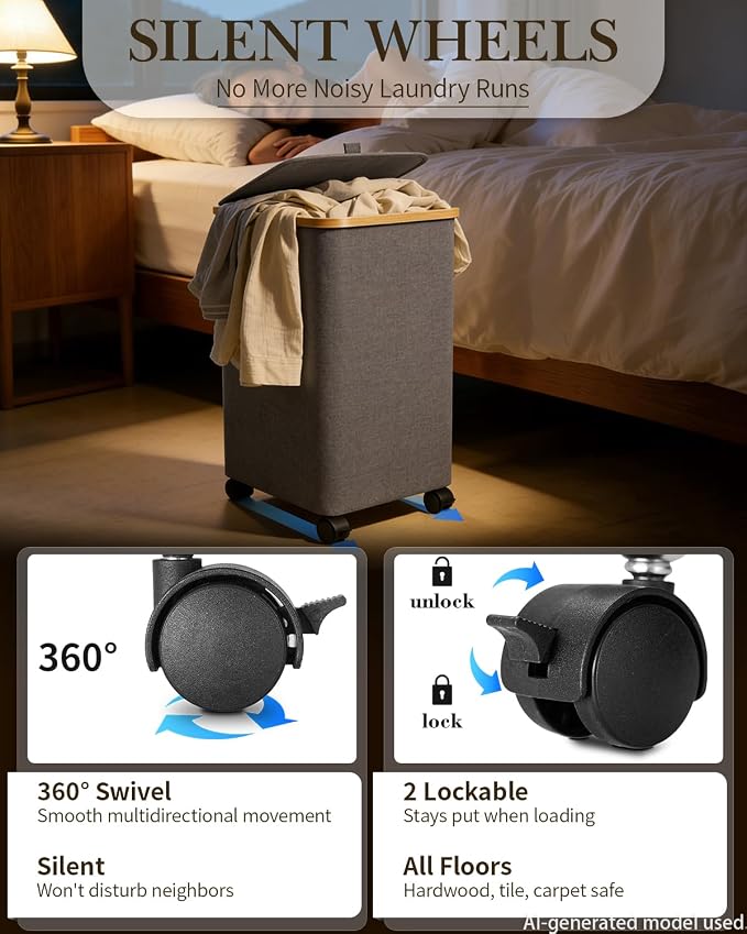 Laundry Basket with Wheels, 110L Large Rolling Laundry Hamper for Dorm | Clothes Hampers for Laundry with Inner Bag, Collapsible Dirty Clothes Hamper for Bedroom, Bathroom, Laundry Room