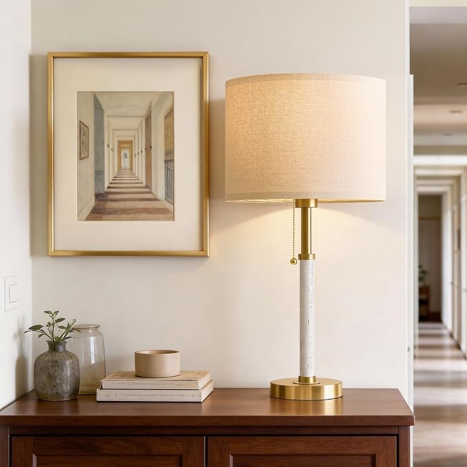 Wood Table Lamps 22" Mid Century Modern Lamps for Bedroom Living Room Lamps | Pull Chain Gold Lamps Set of 2, Mcm Bedside Lamps for Night Stands, Vintage Small Side Table Lamps Buffet Nursery Decor Gifts