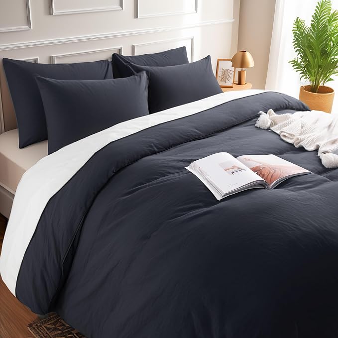 NEXHOME PRO Cal King Duvet Cover Set – 100% Certified Organic Cotton with Washed Feel & Linen-Like Texture, Comfortable & Breathable, Home Bedding Set Dark Grey (No Comforter)