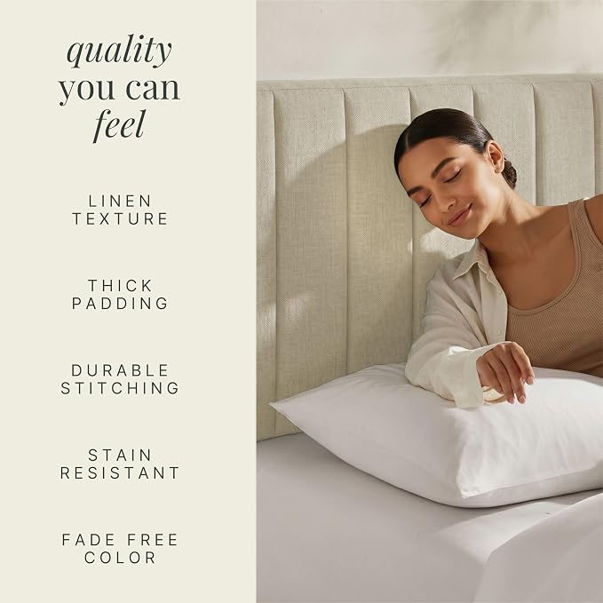 Nestl Upholstered Queen Headboard - Easy Assemble Channel Stitched Headboard Queen Size - Wall Mounted Headboards with 3D Soundproof Wall Panels Peel & Stick Floating Headboards, Linen