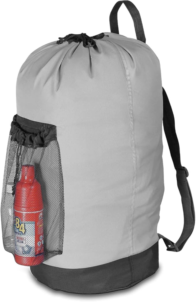 Backpack Laundry Bag, Laundry Backpack with Shoulder Straps and Mesh Pocket Durable Nylon Clothes Hamper Bag with Drawstring Closure for College, Travel, Laundromat, Apartment