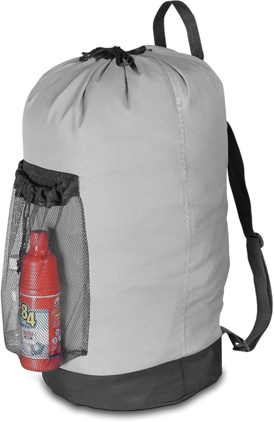 Backpack Laundry Bag, Laundry Backpack with Shoulder Straps and Mesh Pocket Durable Nylon Clothes Hamper Bag with Drawstring Closure for College, Travel, Laundromat, Apartment