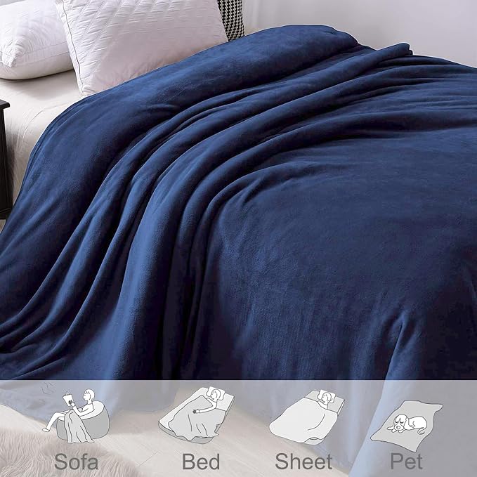 Exclusivo Mezcla Soft Large Fleece Throw Blanket for Couch, Navy Blue | 50x70 Inches, Double-Sided Brushed Flannel, Lightweight Plush Cozy Blanket for Home Decor, All Season, Machine Washable