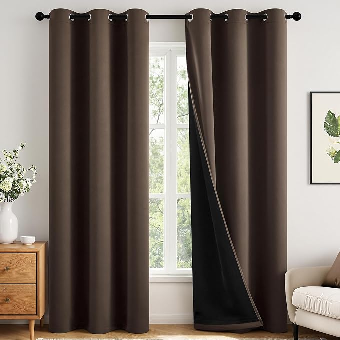 MIULEE Chocolate Brown 100% Blackout Curtains for Bedroom 40x72 Inch Long | 2 Thick Layers Thermal Insulated Window Curtains with Black Liner, Noise Reducing Grommet, Drapes for Living Room, 2 Panels