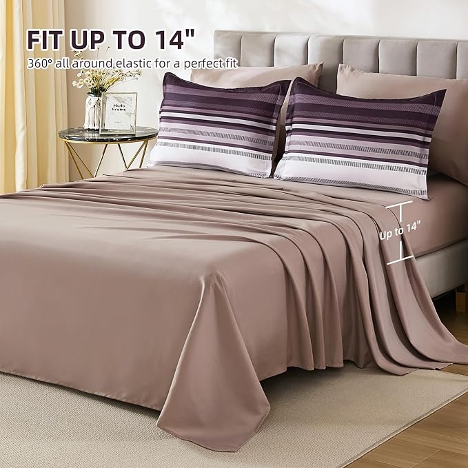 Dobuyly Purple Comforter Set Queen Size 7 Piece, Boho Striped Bed in a Bag Queen Soft Microfiber Bedding Sets with Comforter, Sheets, Pillowcases & Shams All Season
