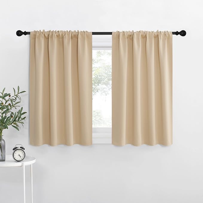 NICETOWN Biscotti Beige Blackout Curtains for Window 42" w x 30" L 2 Panels | Home Decoration Light Noise Reducing Thermal Insulated Draperies with Rod Pocket Top, Light Blocking for Kitchen Home Decor