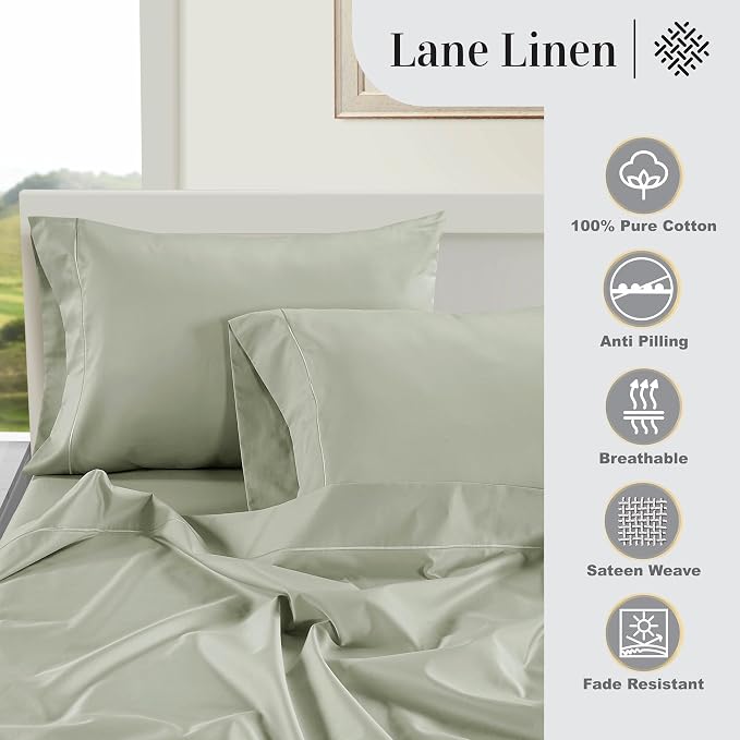 LANE LINEN 100% Egyptian Cotton Bed Sheets sábanas Queen, Soft & Comfy Luxury Hotel Like Thick Bedding Sheets & Pillowcase Set, Machine Wash Cooling 16'' Queen Deep Pocket Sheet Set Driftwood Grey