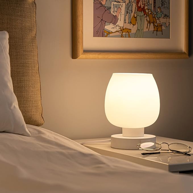 Touch Bedside Table Lamp Set of 2 - Modern Nightstand with USB-C&A Charging, 3-Way Dimmable LED Desk Lamp, White Opal Glass Shade