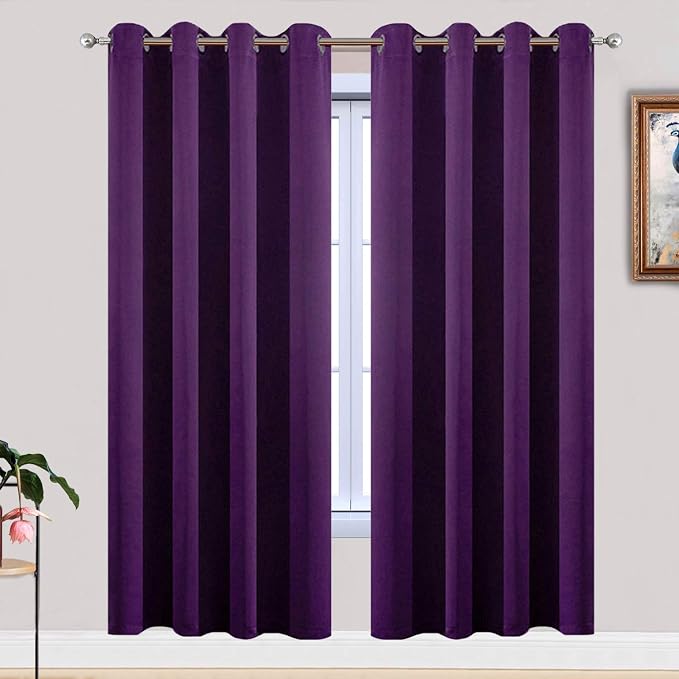 Yakamok Room Darkening Curtains 52x72 inch Length Purple-Living Room | 2 panels,grommet blackout window treatment,thermal insulated,light blocking drapes,privacy protection,bedroom dining room
