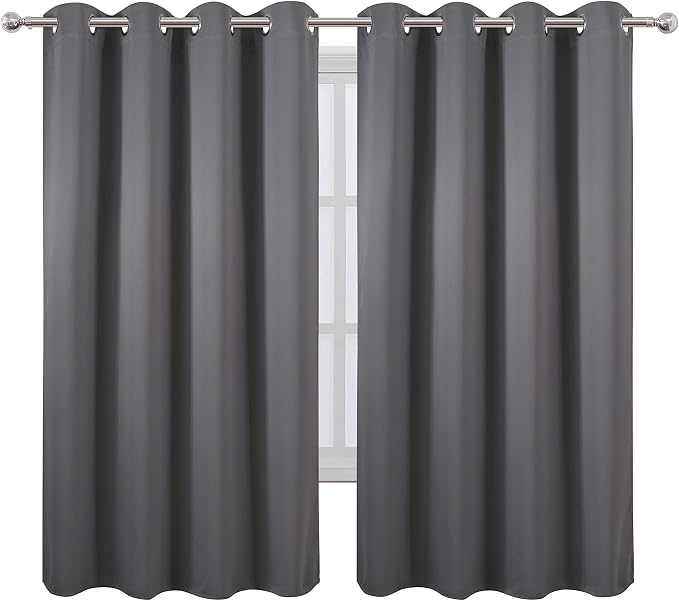 Grey Bedroom Blackout Curtains/52 x 63 Inch Long/Set of 2 Curtain Panels/Thermal Insulated Room Darkening Curtains for Bedroom