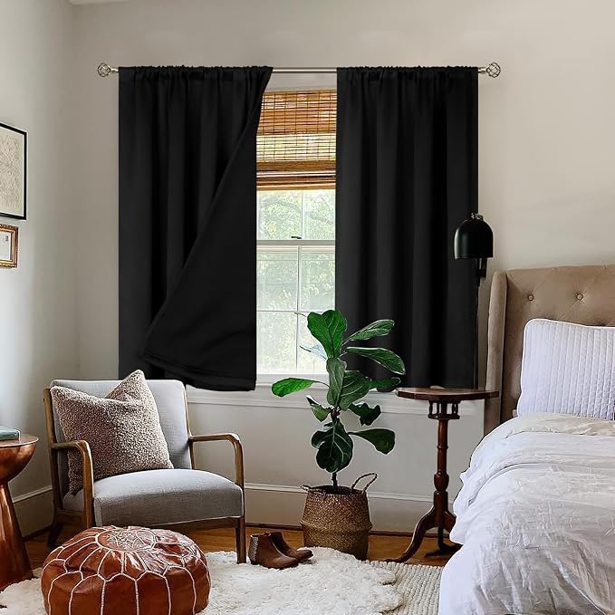 BGment Black Blackout Curtains for Bedroom 54 Inch Length 2 Panels | Thermal Insulated, Room Darkening Curtains, Rod Pocket Soundproof, Living Room Window Curtains, 42 x 54 Inch