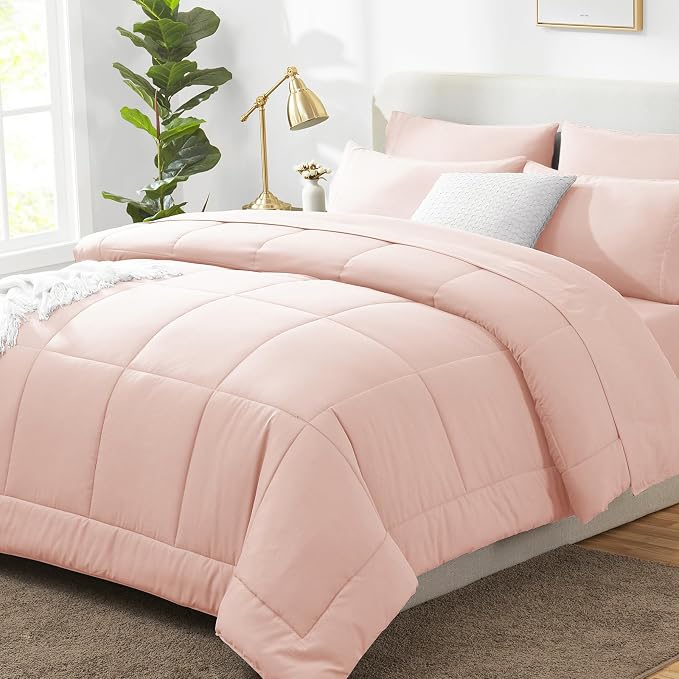 Full Size Comforter Sets Blush Pink - 7 Pieces Bed in a Bag | OEKO-TEX Certified, All-Season, Bedroom, Guest Room, Down-Alternative Comforter + Flat & Fitted Sheets + 4 Pillowcases