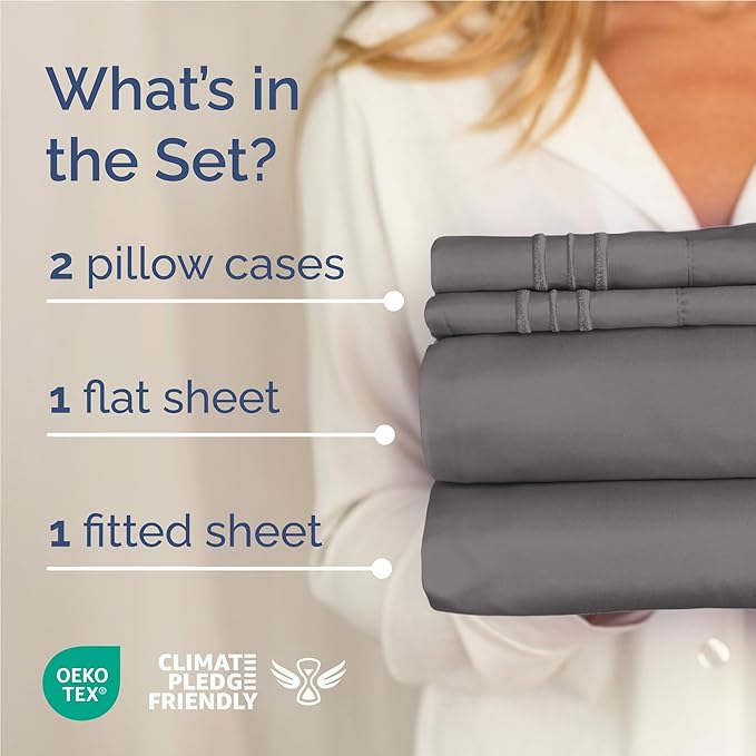 Full Size 4 Piece Sheet Set - Comfy Breathable & Cooling Sheets - Dark Grey | Hotel Luxury Bed Sheets for Women & Men, Deep Pockets, Easy-Fit, Extra Soft and Wrinkle Free Sheets, Oeko-Tex Bed Sheet Set