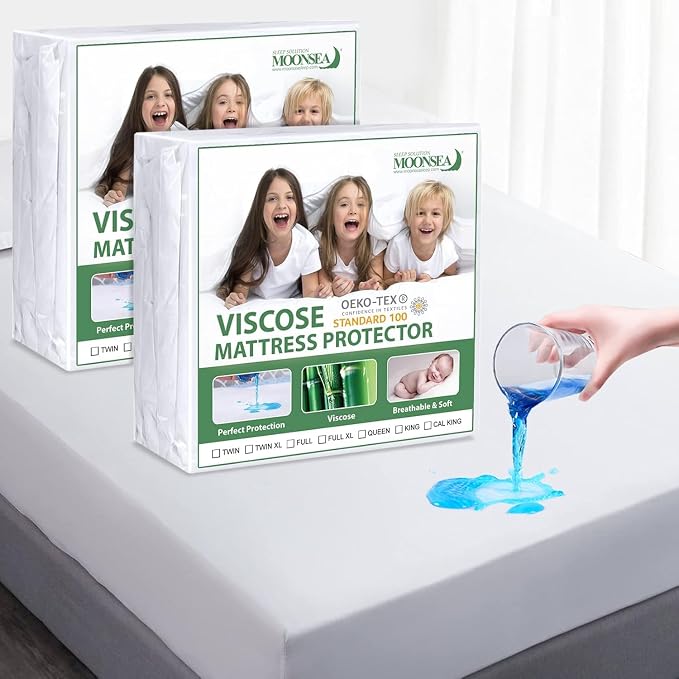 Waterproof Mattress Protector Twin Size, Skin Friendly and Breathable Twin Mattress Cover for Kids, Viscose Jersey Mattress Pad with 14" Deep Pocket,2 Pack | Skin Friendly and Breathable, Viscose Jersey, 14" Deep Pocket
