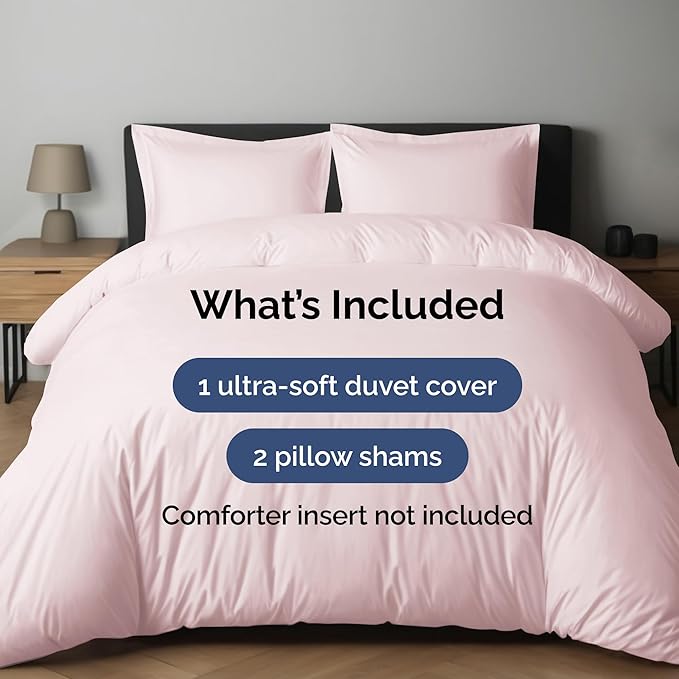 Duvet Cover King Size - 3 Piece with Zipper Closure - Lavender Pink | Extra Soft, Breathable, King Duvet Cover 104" x 90" with 2 Pillow Shams, Zipper Closures & Ties, Women, Men, Kids & Teens