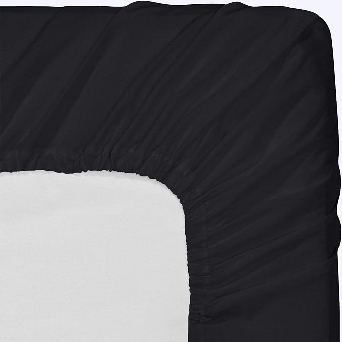 Pack of 6 Queen Fitted Sheet, Fits Up to 16 Inch Deep Pocket, Black | Hotel Comfort, Cooling & Breathable Cotton like Polyester, Easy Fit, Wrinkle & Fade Resistant, Snug Fit, Easy Care, Oeko-Tex