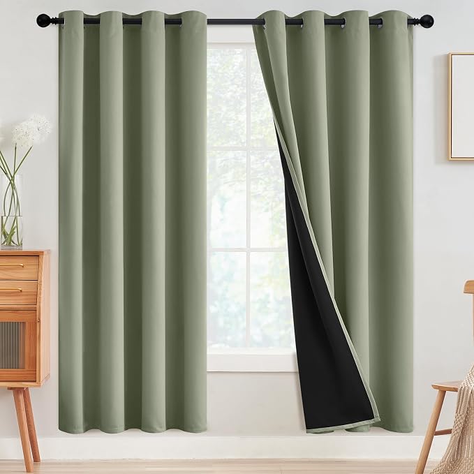 SimpleHome Light Sage 100% Blackout Curtains Room Darkening Living Room 72 | Curtains for Bedroom,Thermal Insulated Grommet Window Drapes,Curtains for Living Room with Black Back,52 x 72 Inch,2 Panels