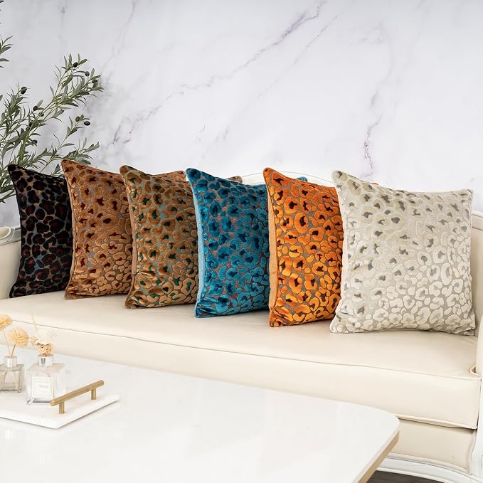 Alerfa Orange Floral Throw Pillow Cover 18 x 18 Inch Cut Velvet Sqaure Luxury Decorative Pillow Cover for Couch Living Room Bedroom
