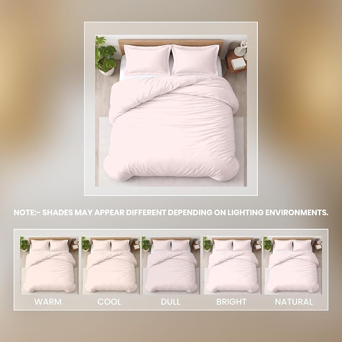 3 Pc Duvet Cover King Size Set-100% Egyptian Cotton 600 Thread Count Ultra Soft Premium Durable Comforter Cover Zipper Closure & Corner Ties - (Pink Blush, 104" X 94")