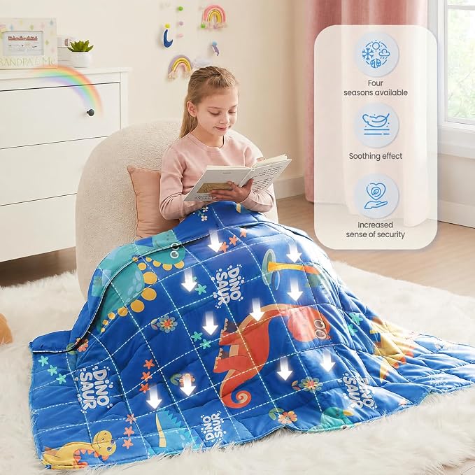 Dinosaur Weighted Blanket 5lbs Dino Small Heavy Throw Blanket Gifts 36"x48" | Dinosaur Blanket, Breathable Cooling Weighted Throw Blanket, 5lbs Bed Blanket For Rest, Fun Birthday Gift For Dinosaur Lovers