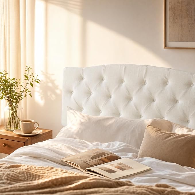 Vamcheer King Upholstered Headboard Cream, No Assembly | Ideal for King Bed; High-density Foam; Adjustable Height; Provides Soft Support; Luxury Texture Fabric