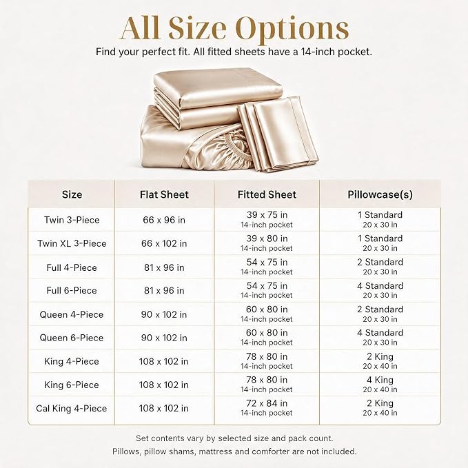 CozyLux Satin Sheets Queen, 4-Piece 14-Inch Deep Pocket Sheet Set | OEKO-TEX Certified Silky Soft Sheet Set for Hair & Skin, Luxurious Silky-Smooth Satin for Elegant Bedroom Decor, Champagne