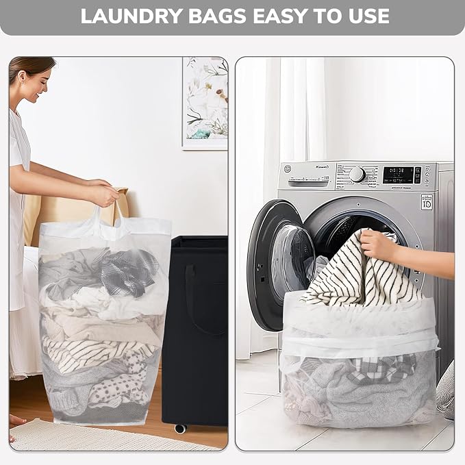 Goodpick 75L Roling Dirty Clothes Hamper with Removable Wash Bag for Dorm | Black Rolling Laundry Hamper with Wheels and Handles for Dirty Clothes, Fodable Hamper for Laundry Room