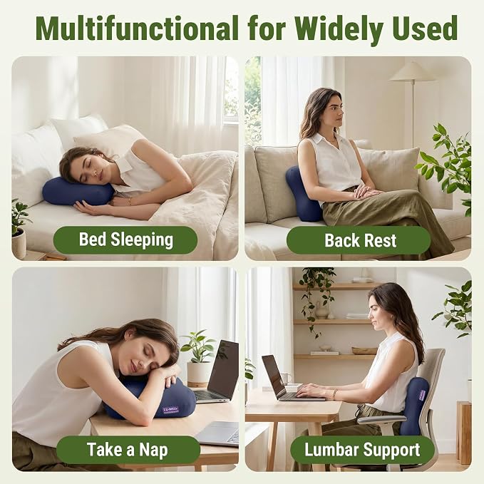 ZZ-WELL Neck Pillow for Sleeping - Memory Foam Pillows with Portable Storage Bag, Cooling Pillowcase - Soft Sleeping Pillow for Side Back Sleepers on Bed, Camping, Travel Size (Blue)