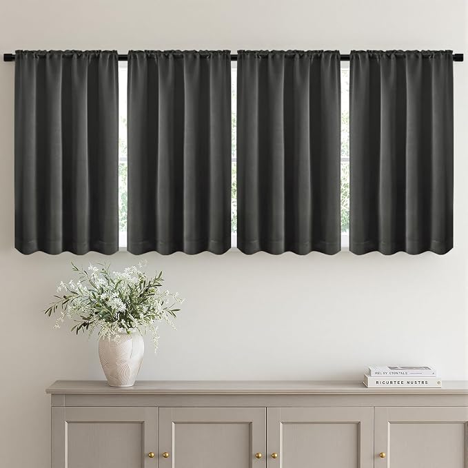 MIULEE Set of 4 Dark Grey 45 Inch Short Blackout Kitchen Window Curtains | Bedroom Drapes, Light Blocking Privacy Curtains for Small Windows, Bathroom, RV/Motorhome, Laundry, Top&Bottom Rod Pocket