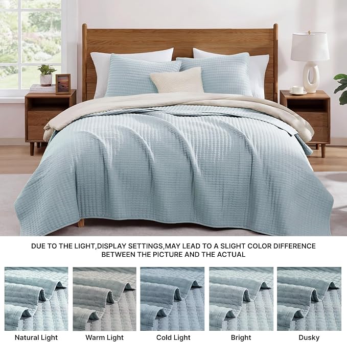 Twin Quilt-Lightweight Bedspreads Sky Blue Twin Quilt Bedding Set | Soft Coverlet with Pillow Sham for All Seasons, Suitable for Bed & Couch, 2 Pieces, 66"x92"