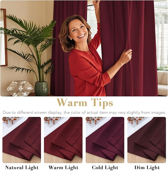 H.VERSAILTEX Christmas Blackout Curtains Thermal Insulated Window Treatment Panels Blackout Drapes for Living Room Back Tab/Rod Pocket Bedroom Draperies, 52 x 96 Inch, Burgundy Red, 2 Panels