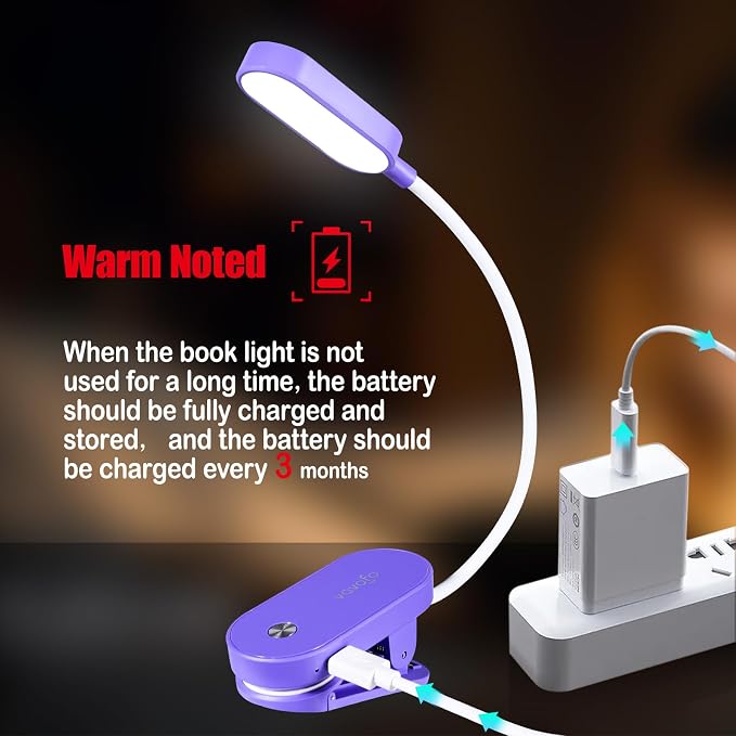 VAVOFO Rechargeable Book Light, 14 LEDs Eye Care Clip On Amber Reading Light for Bookworms Reading in Bed with 9 Colors 9 Brightness (Dark Purple)