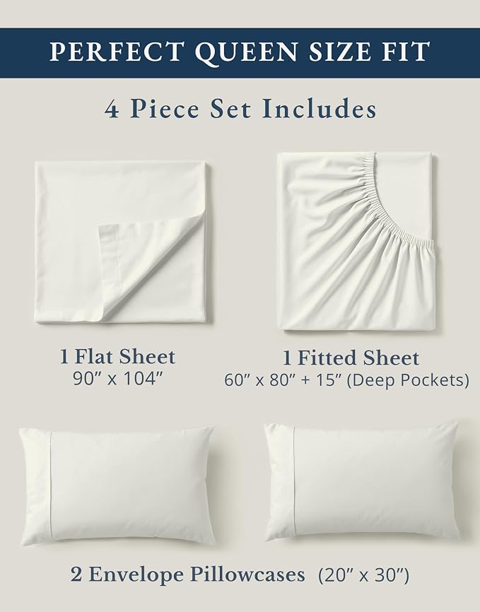 LANE LINEN Queen Sheet Set 100% Organic Cotton Cooling Soft - Glacier Grey | Organic Cotton Percale Queen Sheet Set - Naturally Cooling & Lightweight, Cool All Summer, Cozy All Winter, Great For Gifting