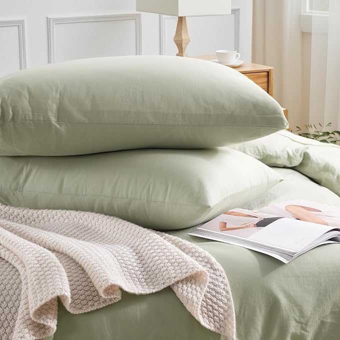 NEXHOME PRO King Duvet Cover Set – 100% Certified Organic Cotton with Washed Feel & Linen-Like Texture, Comfortable & Breathable, Home Bedding Set Sage Green (No Comforter)
