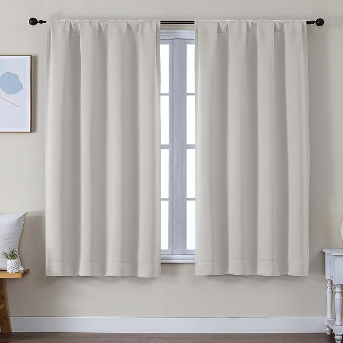 Simplebrand Ava Natural Blackout Curtains for Bedroom 63 Inch Length 2 Panels Set, Solid Thermal Insulated Privacy Living Room Window Treatment Curtains Blackout Drapes, W50 x L63 Inch