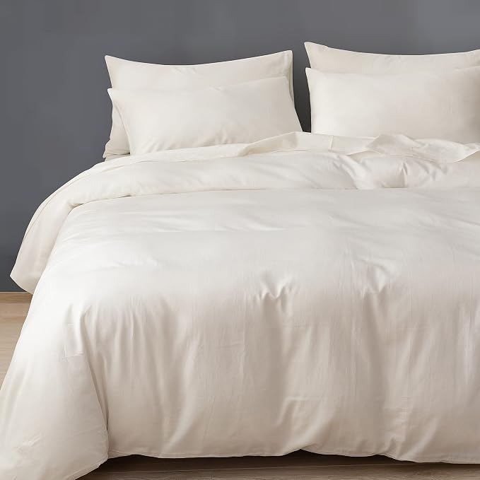 HeimenAogo Egyptian Cotton Duvet Cover Set Full Size, Ultra Soft and Breathable Comforter Cover with Zipper Closure, High Thread Count Long Staple Cotton Blanket Cover 3pcs, Off White