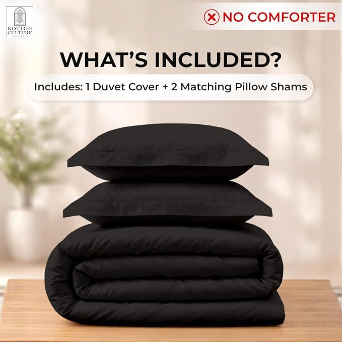 3 Pc Twin XL/Twin Duvet Cover Set-100% Egyptian Cotton 600 Thread Count Ultra Soft Premium Durable Comforter Cover Zipper Closure & Corner Ties- (Black, 68" X 90")
