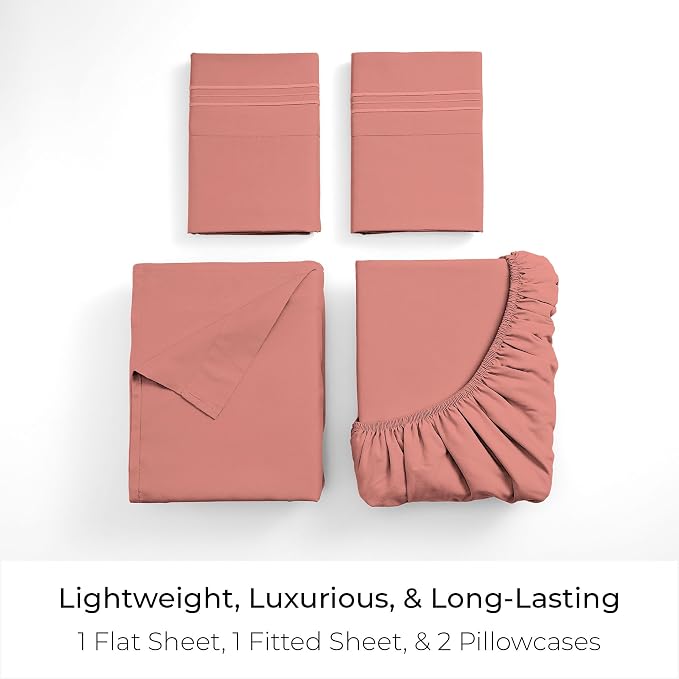 Mellanni Iconic 4-Piece, Ultra Soft Sheet Set (Queen, Coral) | 10M+ Sleepers. Lab-tested: Sleeps Cool, Stays Bright, Strong, Smooth. Good Housekeeping Best Bedding, 7 yrs running.