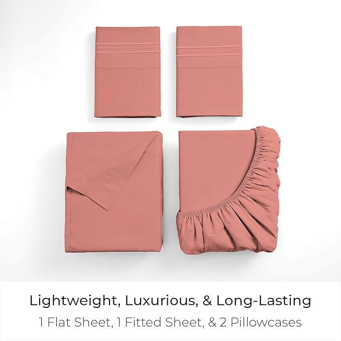 Mellanni Iconic 4-Piece, Ultra Soft Sheet Set (Full, Coral) | 10M+ Sleepers. Lab-tested: Sleeps Cool, Stays Bright, Strong, Smooth. Good Housekeeping Best Bedding, 7 yrs running.