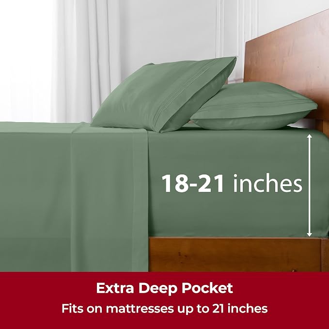 Mellanni Iconic 4-Piece, Ultra Soft Sheet Set (King, Sage) | 10M+ Sleepers. Lab-tested: Sleeps Cool, Stays Bright, Strong, Smooth. Good Housekeeping Best Bedding, 7 yrs running.