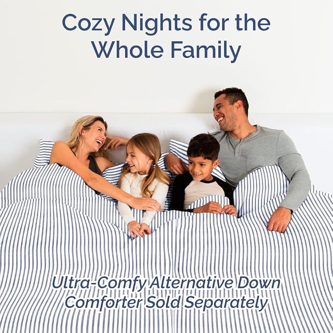Flex Top Split Head King 4 Piece Sheet Set - Soft & Cooling - Blue Stripes | Cooling Bed Sheets Set, Hotel Luxury Bedding for Women & Men with Deep Pockets, Wrinkle Free & Fade Resistant, Oeko-Tex